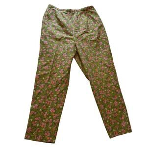Vtg Sears Green Floral Pants Hippie Artsy Boho High Rise Sz S/M